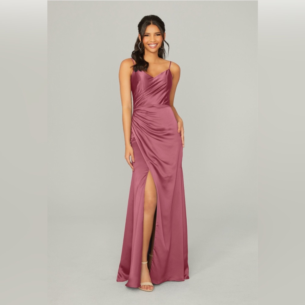 Mori Lee Silky Satin Bridesmaid Dress with Front Skirt Slit in Rosewood, Size 12